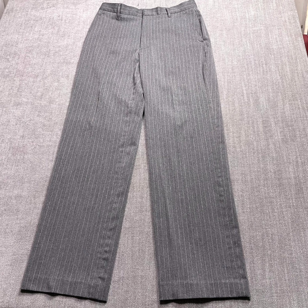Michael Kors Pants Mens 32 Gray Pinstripe Stretch Straight Leg Formal Flat Front